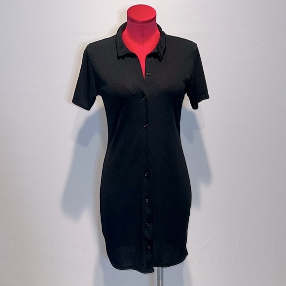 BooHoo Black Collared Button up ShortSleeve Dress! - Picture 2 of 4